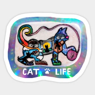 Playful Cat Life Silhouette Sticker